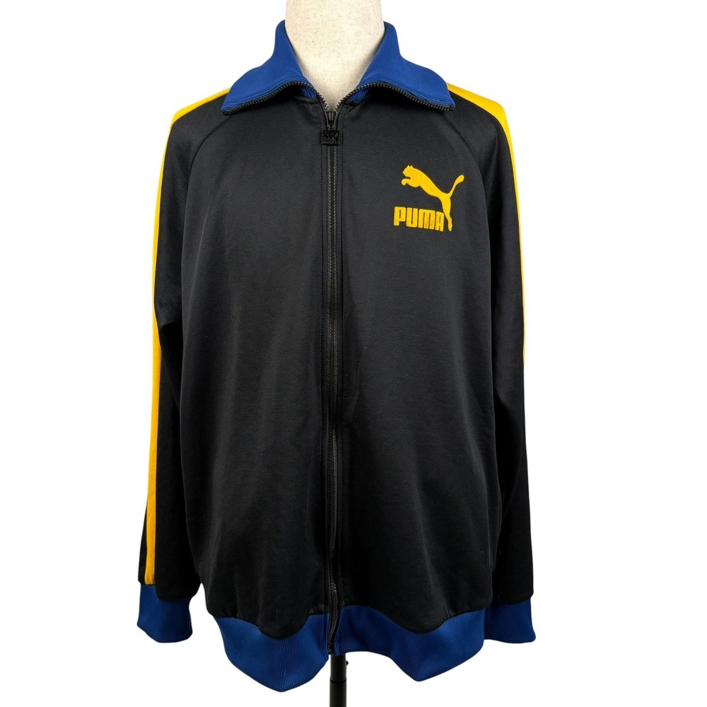 Puma T7 Retro 68 Track Jacket Mens‎ XXL Black Yellow Full Zip Athletic